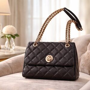 Kate Spade Black Quilted Shoulder Bag with Gold Chain